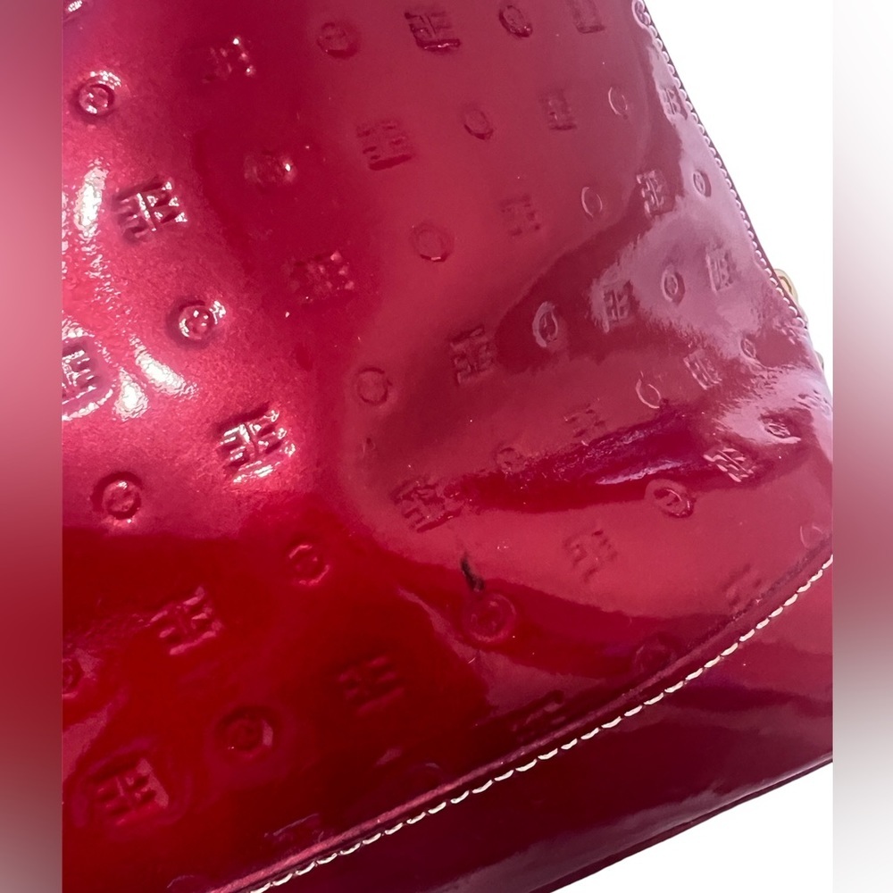 Arcadia Genuine Patent Leather Embossed Logo Satchel Handbag Made In Italy - Picture 4 of 9